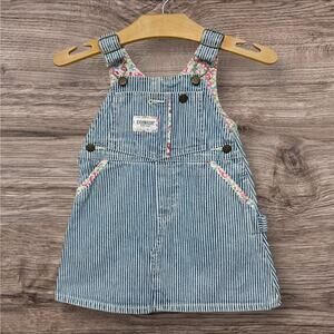 Vtg 80s OSH KOSH BGosh Jumper Overalls Dress Cotton Striped Floral Piping 18 mo